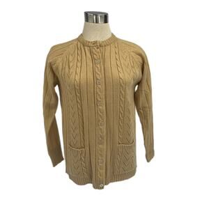 Duet Creations Vintage 70s Tan Cable Knit Cardigan Size 42